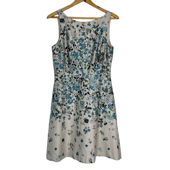 Loft Dress Womens 2 Blue Green Floral Knee Length A-Line Career Wedding Guest - Picture 1 of 10